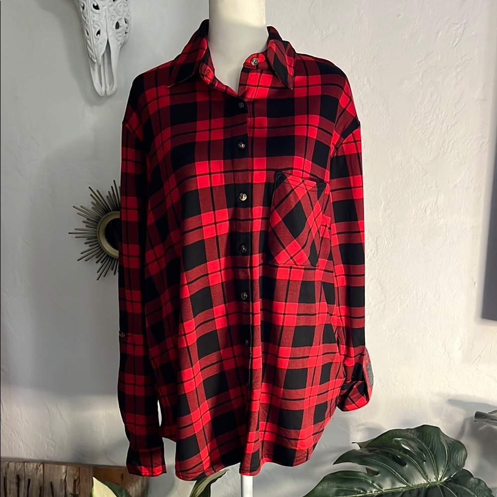 Red and Black Plaid Women's Shirt